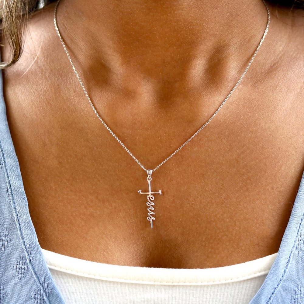 "Jesus" Sterling Silver & 14K Gold Plated Necklace